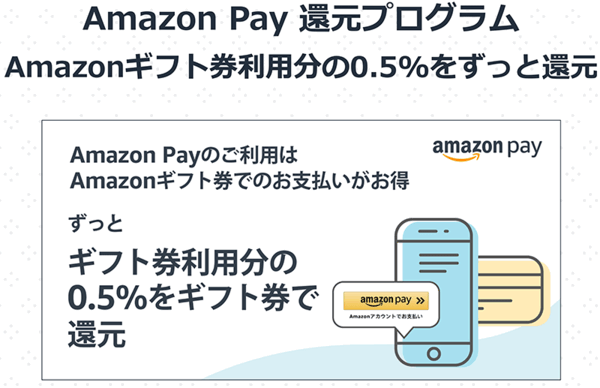 Amazon Pay Amazon Amazonギフトカード利用分の0.5%を還元
