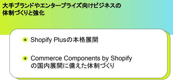 「Shopify Plus」の本格展開と、「Commerce Components by Shopify」の国内展開に備えた体制づくり