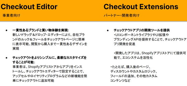 事業者、パートナー・開発者にそれぞれアップグレードや新機能を提供する（出典：Shopify Japanが開催した記者説明会の配布資料）