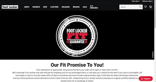購入商品のサイズが合わなかった場合、無料で返品／交換に応じるサービス「FIT Guarantee」を導入している「Footlocker」