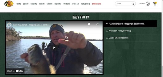 「Bass Pro TV」を取り入れているアウトドア用品の「Bass Pro」